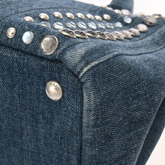PRADA Canapa Mini Tote Blue Denim Handbag - Picture 8 of 12